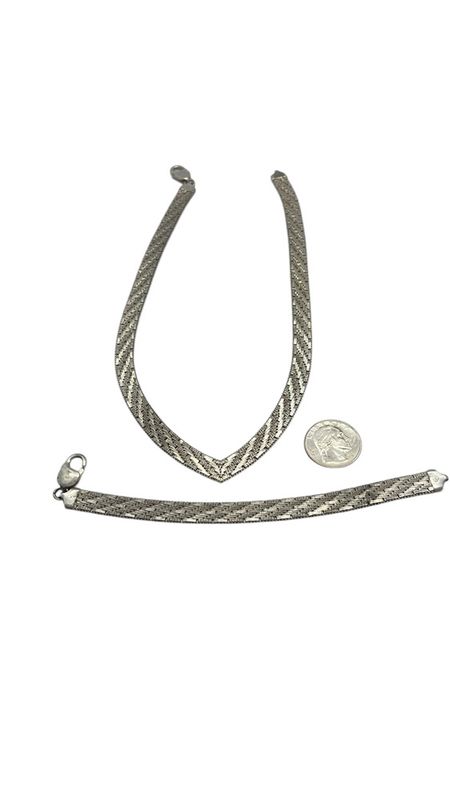 8” Sterling Silver Mesh V-Neck Necklace with Matching Bracelet