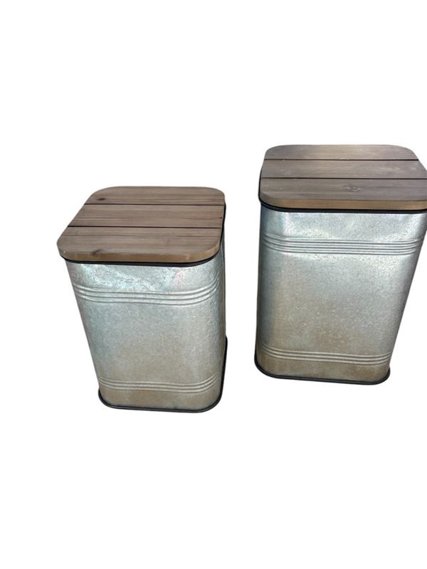 Galvanized Tin Nesting Tables with Wooden Tops (2)