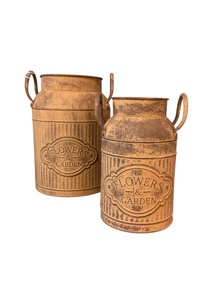 Rustic Metal Aged Milk Jugs (2)