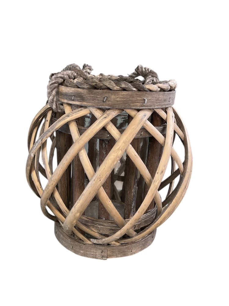 Rustic Wicker & Barn Wood Candle Holder
