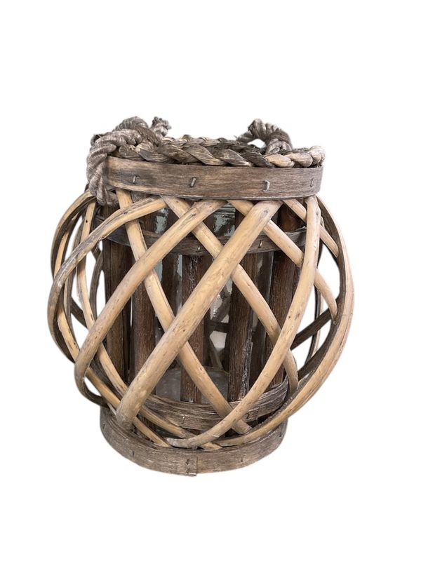 Rustic Wicker & Barn Wood Candle Holder