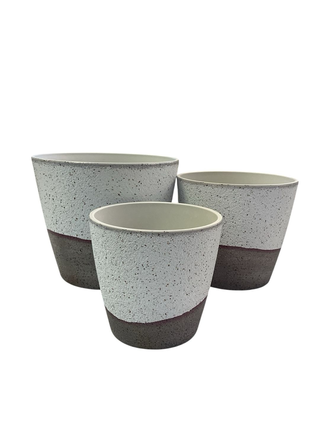 Set Of (3) Resin Green Stone like Planter Pots
