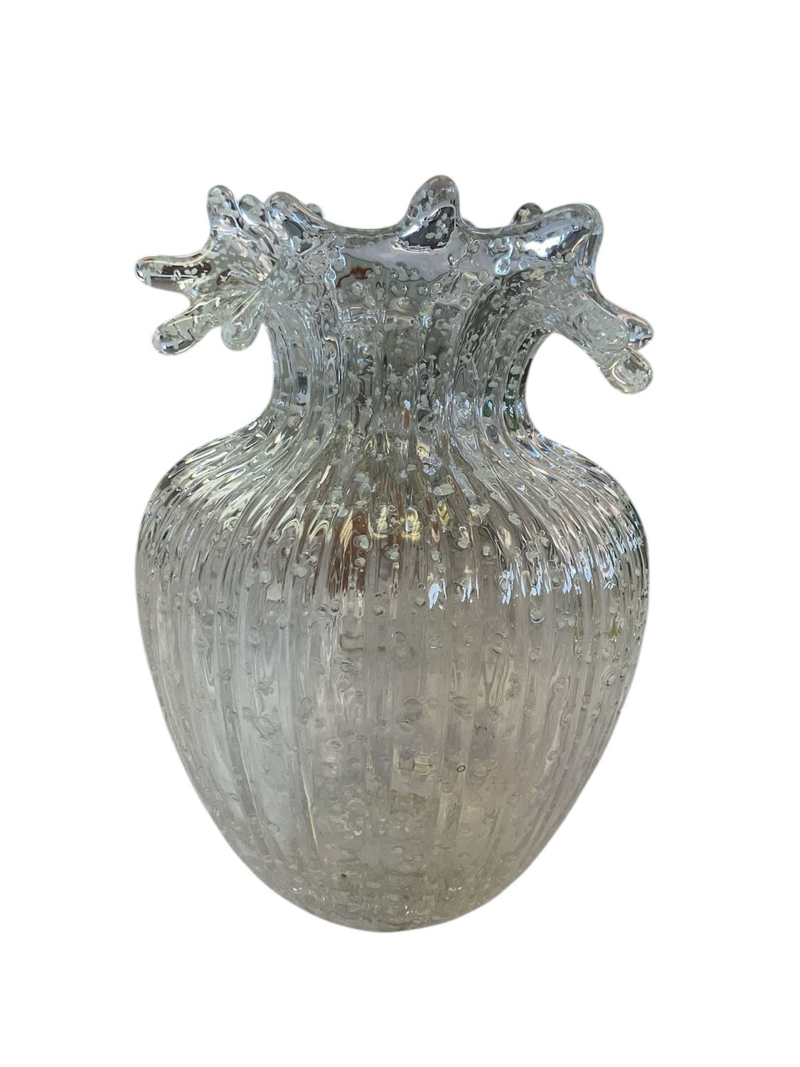 Clear Ribbed Tulip Top Hand blown Vase