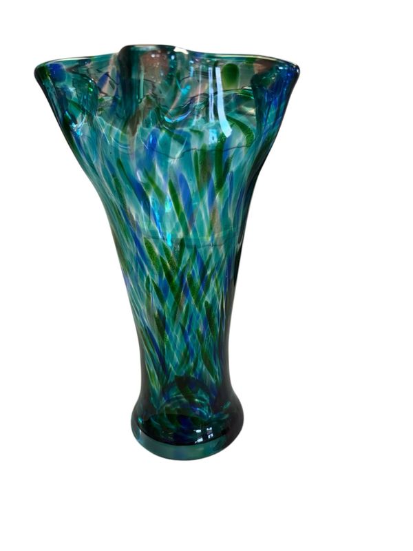 Hand blown Teal Wide Mouth Tulip Vase