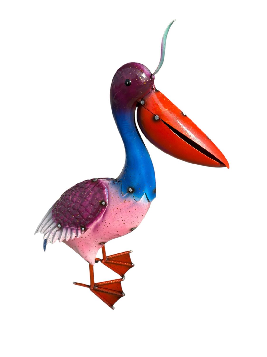 Metal Pelican Purple Pink Iron Yard Art