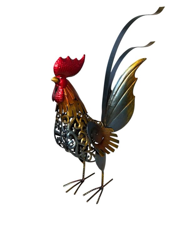 Copper Turquoise Rooster Yard Art