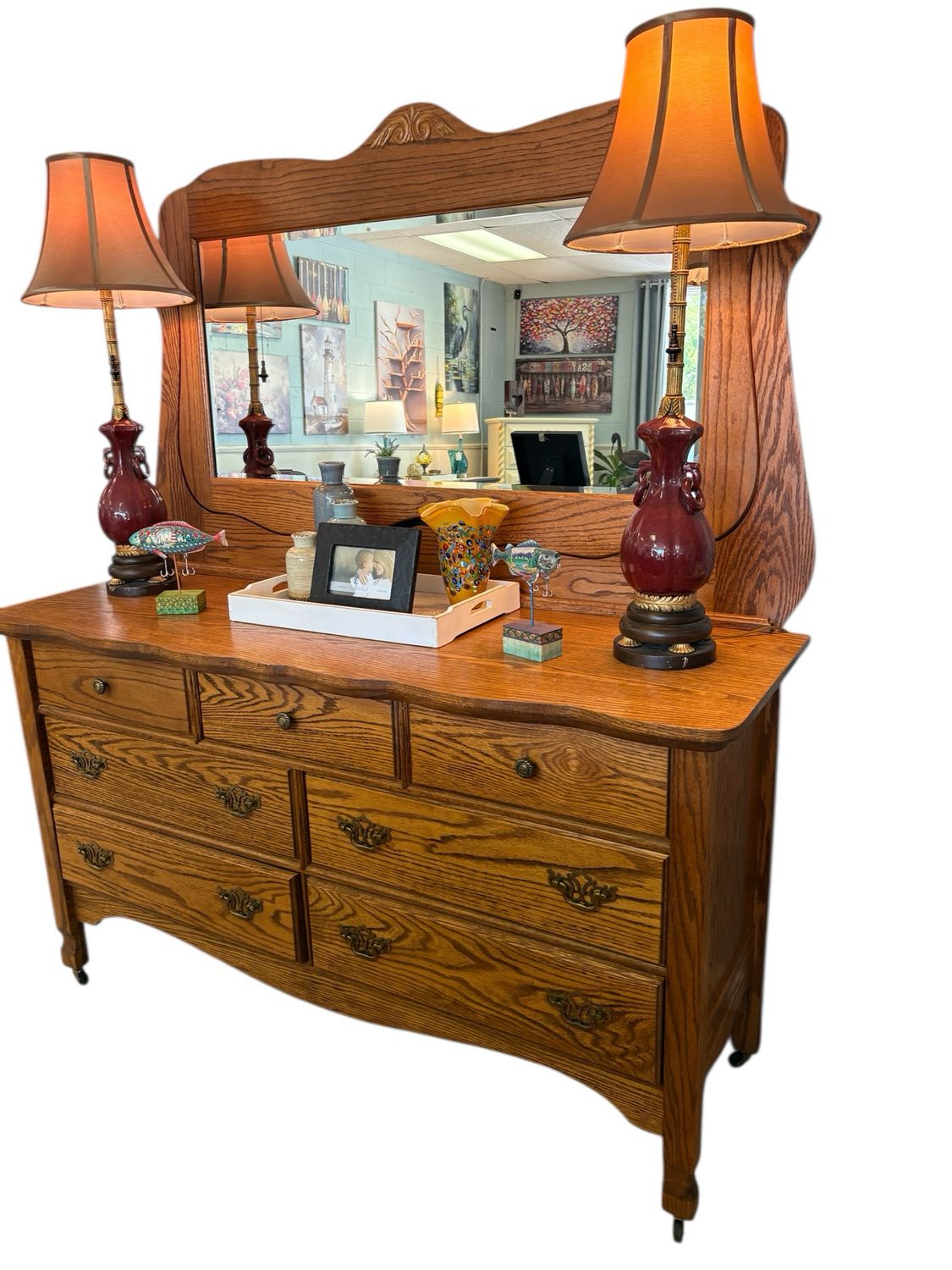Vintage Oak Dresser With Mirror