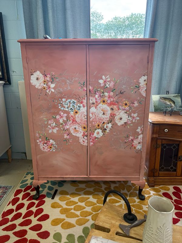 Pink Floral Armoire With Transfer