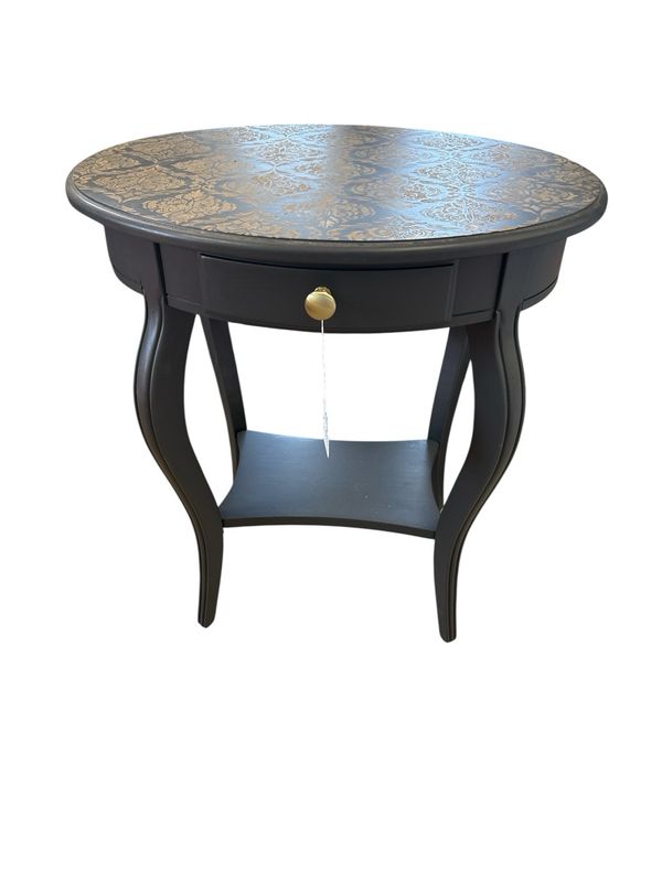 Black Round Table With Stencil Gold Top