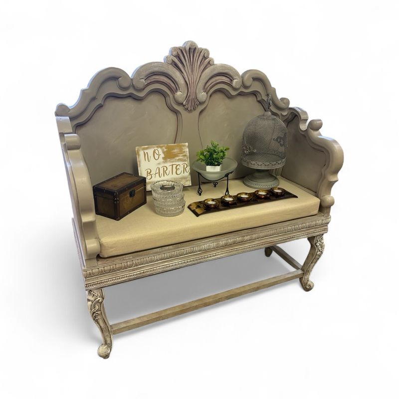 Headboard Carved Distressed Bench