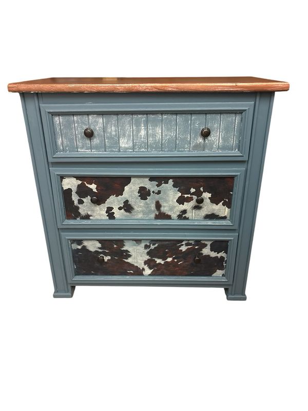 Western Themed Cowhide Drawers Chest