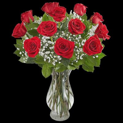 Dozen Vased Red Roses