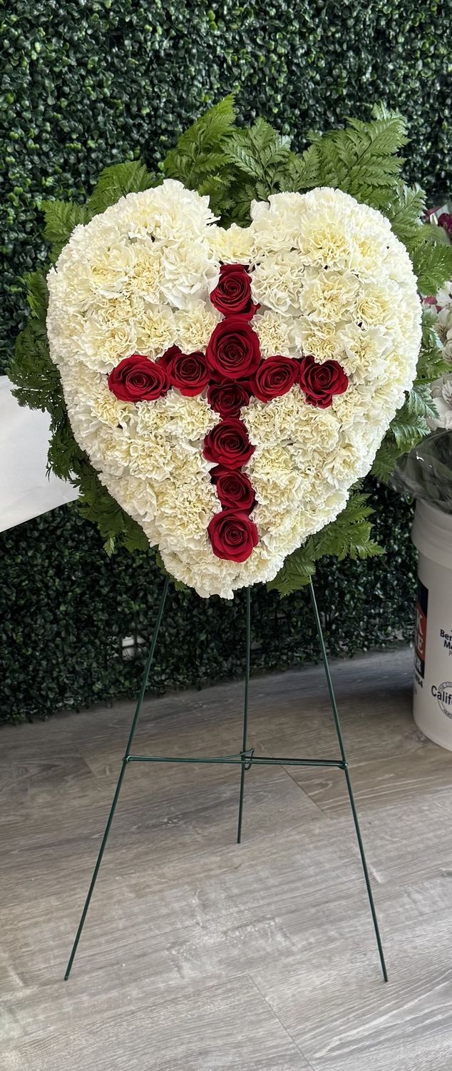 Funeral Heart &amp; Cross Wreath
