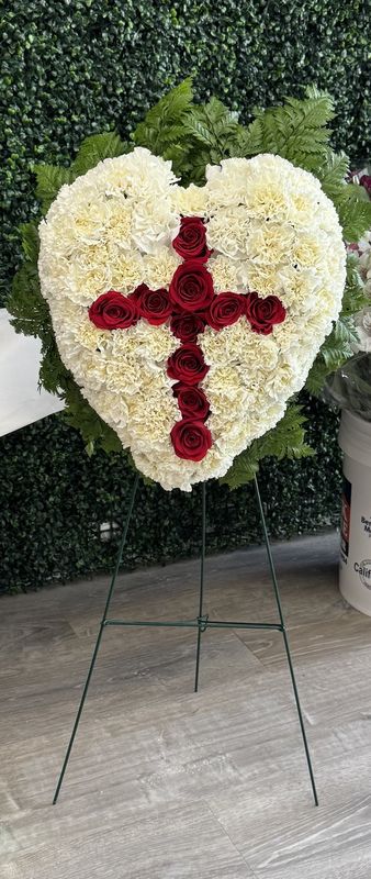 Funeral Heart &amp; Cross Wreath