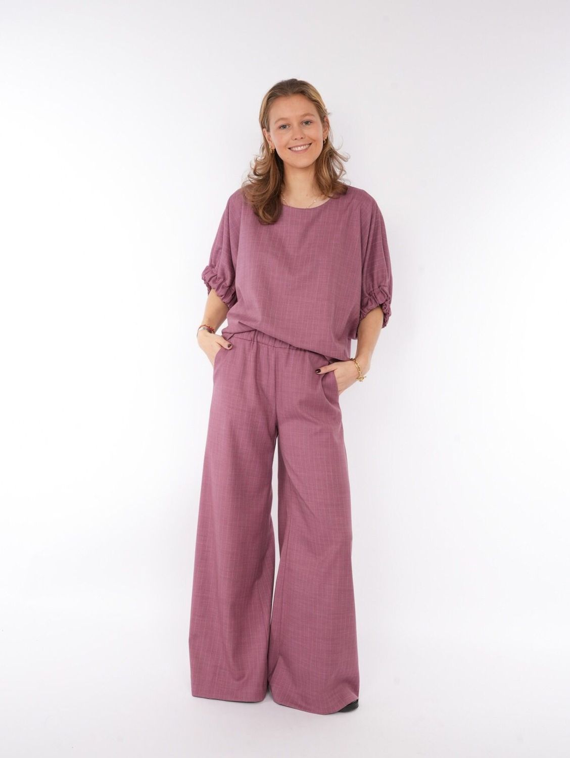 BROEK LARONE OUDROZE GESTREEPT BR