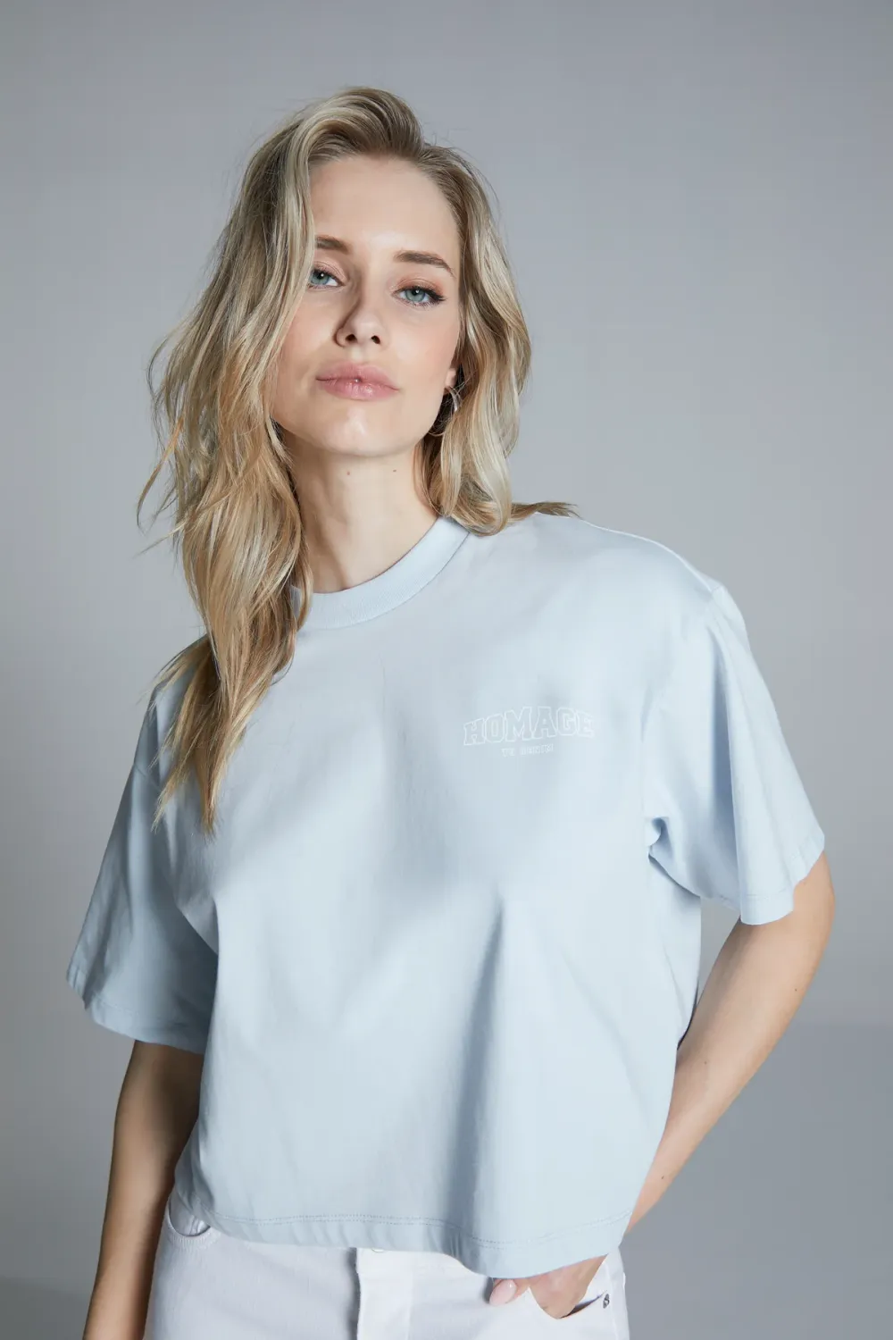 Oversized tee with chest print Light blue Homage