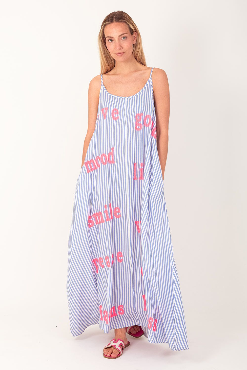 Maxi jurk streep en letters