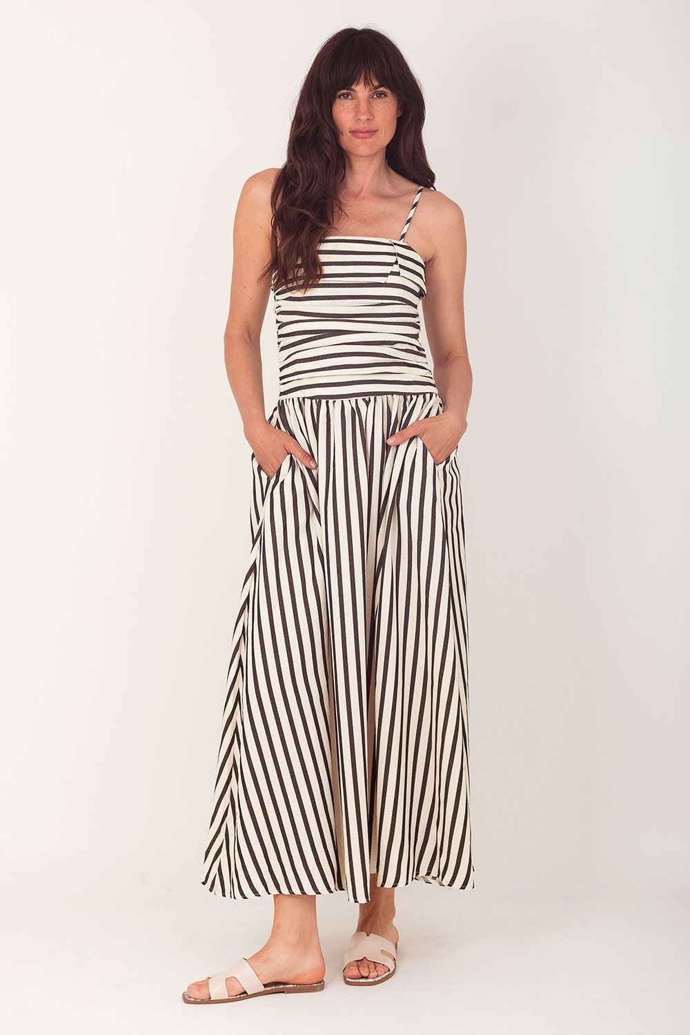 Jurk gestreept ecru beige
