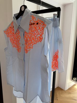 Short geruit blauw met oranje accent