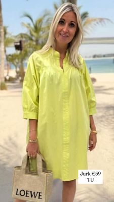 Korte lime jurk azzurro donkerblauw en roze