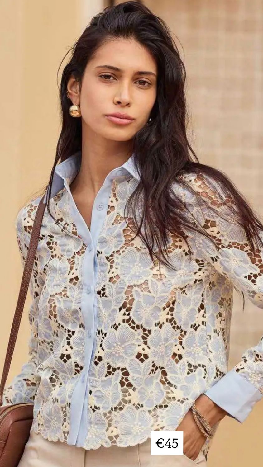 Hemd broderie blauw beige en zwart LULU