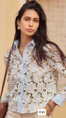 Hemd broderie blauw beige en zwart LULU