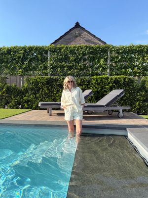 Beige en blauwe geruit hemd