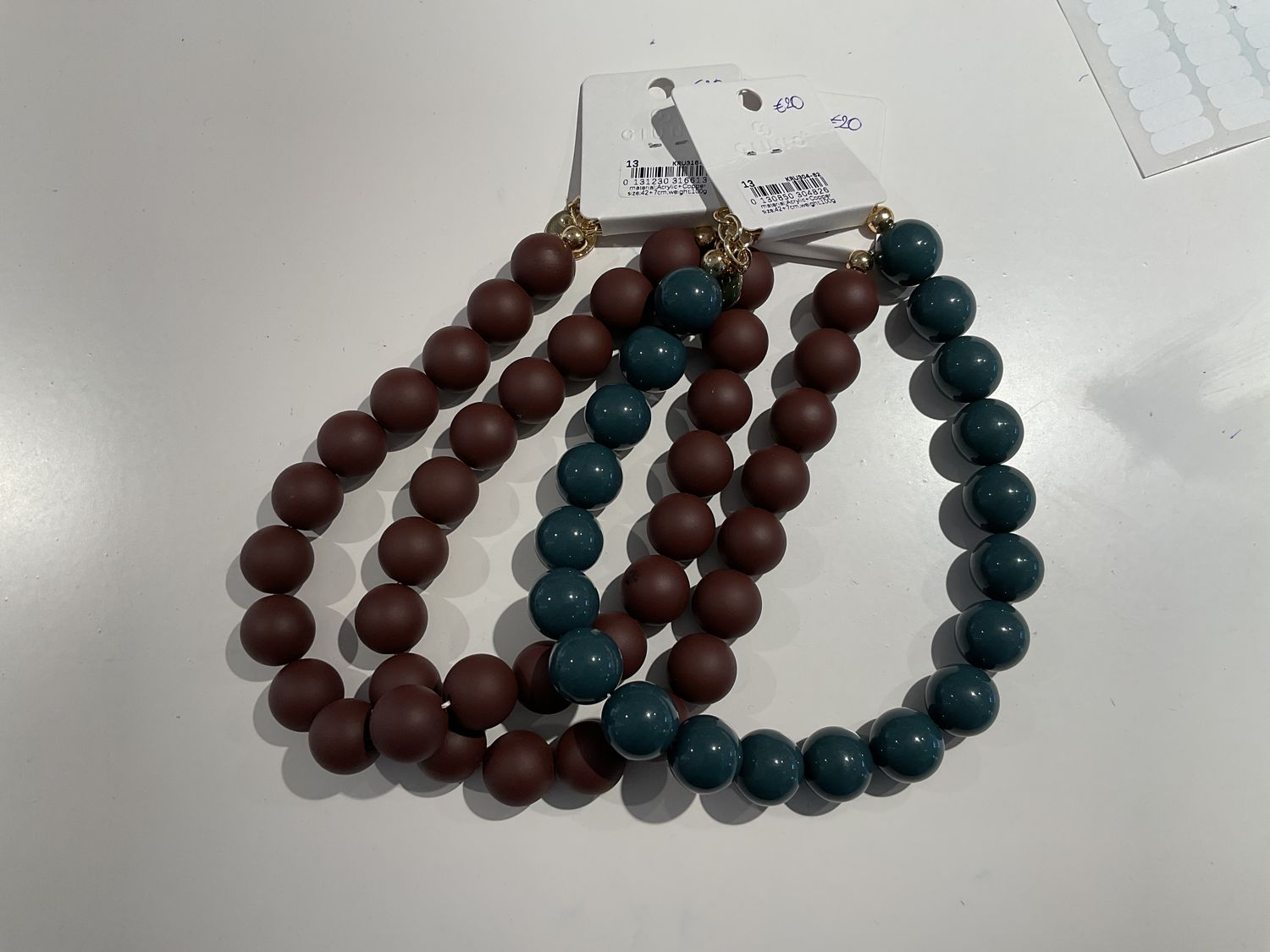Dikke bollen ketting (mat bruin en blauw)