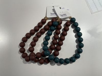 Dikke bollen ketting (mat bruin en blauw)