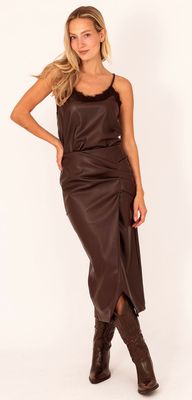 Lederlook rok bruin turqouise