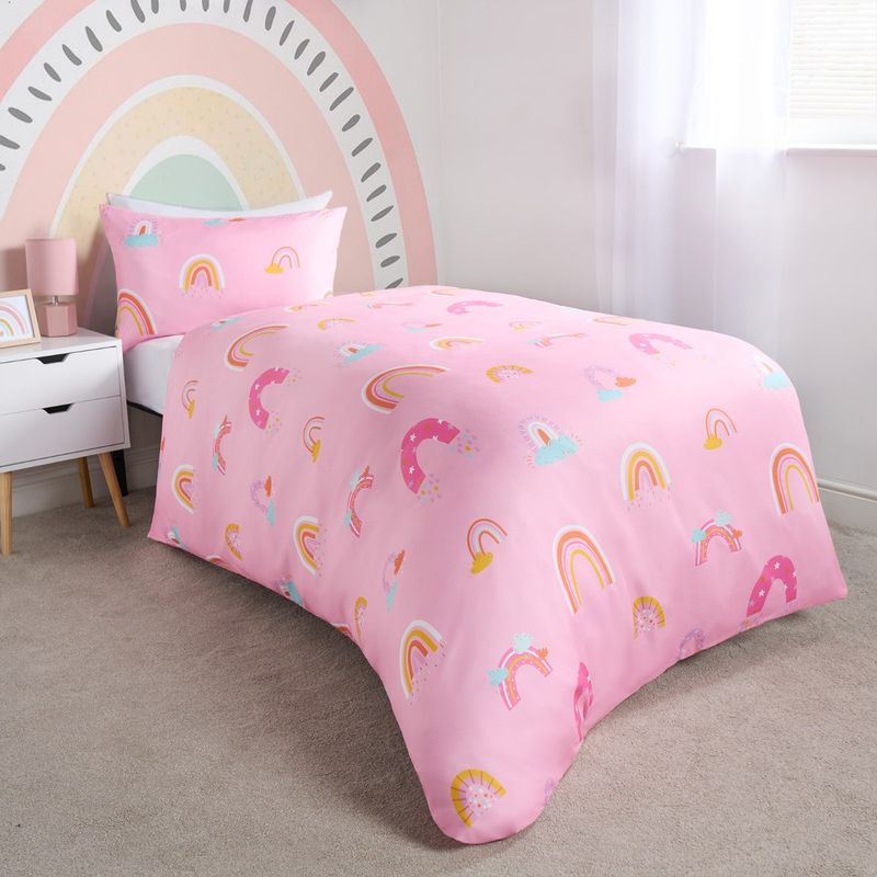 Reversible Rainbows and Pink dash Bedding