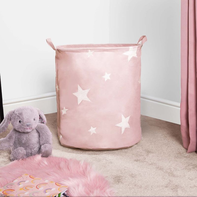 Blush Pink White star Laundry Hamper