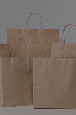 Kraft paper shopping bags representing Steel Ridge Farm functional mushroom extract bundles