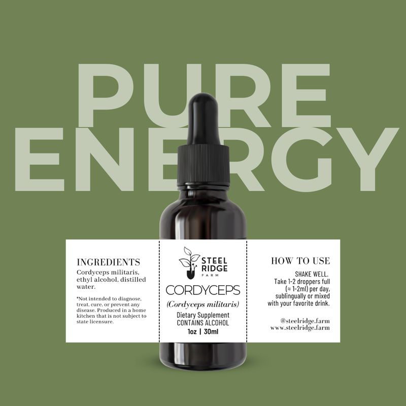 Cordyceps Extract tincture — dual-extracted whole fruiting body, Steel Ridge Farm, Idalia, CO