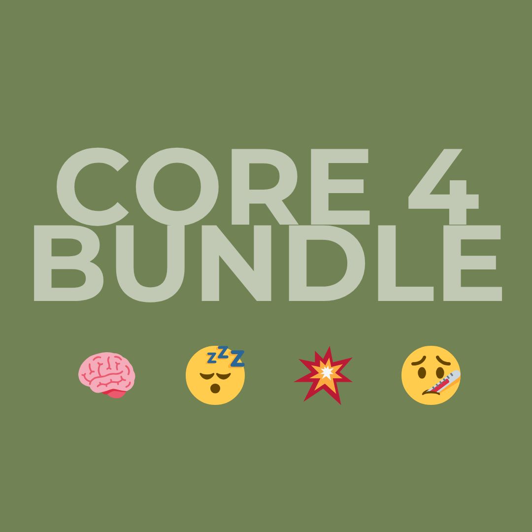 Core Four Bundle graphic — Lion's Mane, Reishi, Cordyceps, Wild Chaga extracts, Steel Ridge Farm