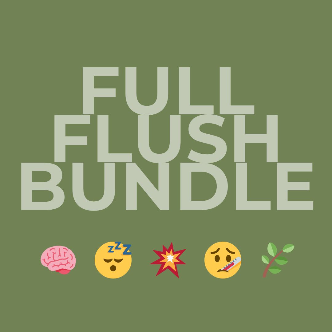 Full Flush Bundle graphic — all five functional mushroom extracts, Steel Ridge Farm