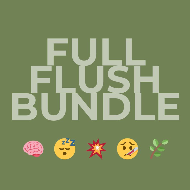 Full Flush Bundle graphic — all five functional mushroom extracts, Steel Ridge Farm