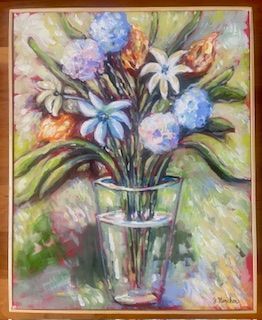 Bouquet in Glass Vase with Green Background