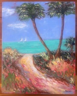 Beach Scene with Two Palm Trees