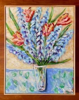 Glass Vase with Gladiolus and Tulips