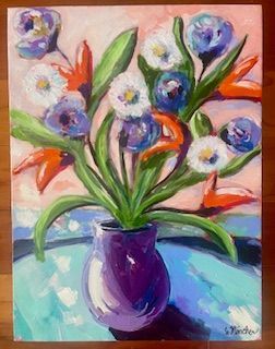 Purple Vase on Blue Table
