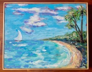 Single Sailboat with Four Palms