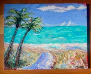 Two Palms with Two Sailboats