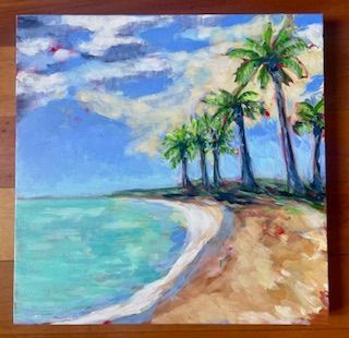 Six Palm Trees on Beach