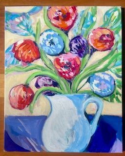 White and Blue Pitcher with Large Flowers