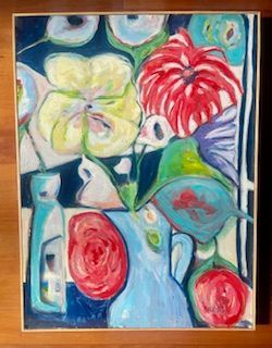Light Blue Pitcher with Large Flowers