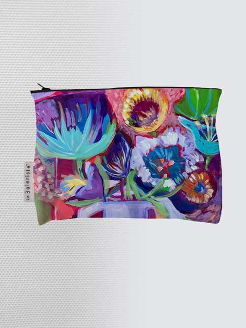 Abstract floral UAC69 Lou Black Pouch