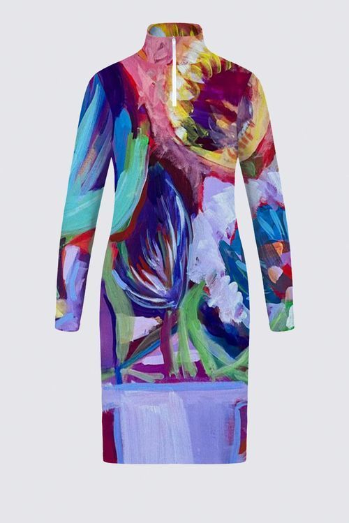 Abstract floral Victoire Zip-up Sweater Knit Dress