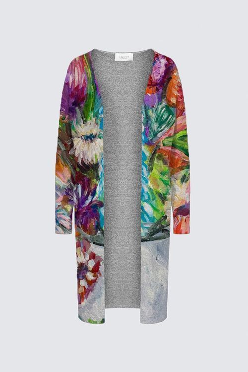 White Pitcher with Flowers Nikki Duster Cardigan