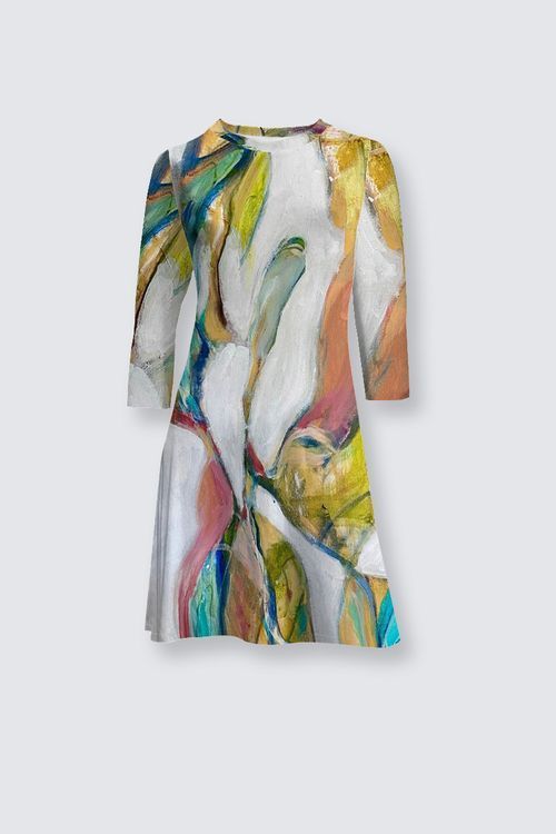 Yellow, Orange and Turquoise Abstract Shapes Laura Flare Dress